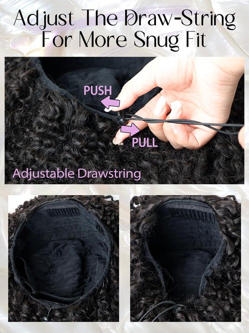 NOSTALGIA Afro Kinky Curly Half Wigs For Black Women 3 In 1 Half Wig Synthetic With Drawstring Afro Curly Glueless Flip Over Wigs Quick Install Beginner Friendly(Naturak Black 2#)