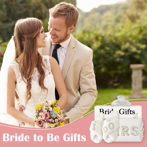 VivaJoy Bride To Be Gifts - Bridal Shower Gifts & Wedding Gifts for Bride - Gift Set: Makeup Bag, Slippers, Hair Clip - Perfect Bride Gifts