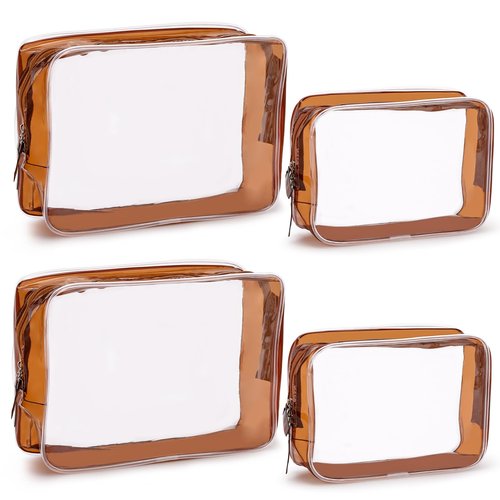 Tbestmax 4 Packs Cosmetic Bags Clear Makeup Bags Portable Travel Toiletry Bags Waterproof Cosmetic Organizer Brown(2M + 2L)