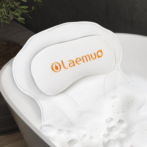 Olaemuo Bath Pillow Luxury Bathtub Pillow, Comfortable Bath Tub Pillows for Tub Head Neck Back Support, Shower Pillows for Tub, Bath Tub Pillow Headrest with Strong Suction Cups, Spa Accessories-White