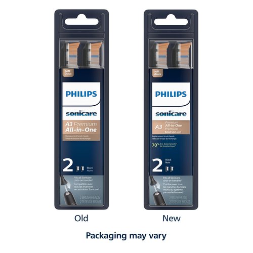 Philips Sonicare A3 All-in-One - Genuine Replacement Electric Toothbrush Heads, Black, 2 Pack, HX9092/95