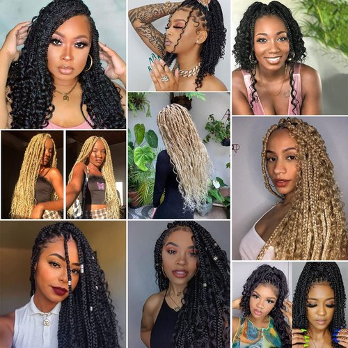 COOKOO 22 Inch Goddess Box Braids Crochet Hair for Women 8 Packs Synthetic Hippie Pre Looped Bohemian Boho Box Braids With Curly Ends Twist Braiding Hair 53#