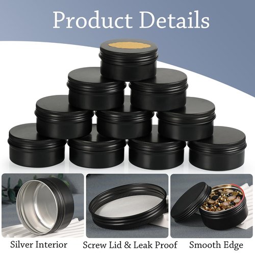 LIYAR 3oz Black Aluminum Tin Containers with Screw Lids, 40 Pack Refillable Cosmetic Jars, Round Salve Tins, Tea Cans, Bulk Food Storage Jars, Candle Travel Tins