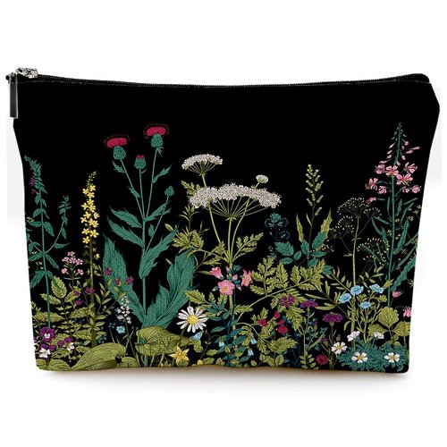 Givotin Small Makeup Bag for Purse Cute Canvas Waterproof Cosmetic Bags for Women Zipper Travel Toiletry Pouch-Wildflowers Makeup Bags