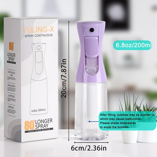 YULING-X hair spray bottle, ultra-fine spray continuous spray bottle (200ml/6.8oz), used for hair design, vegetation, cleaning and skin care - empty, reusable (Purple)
