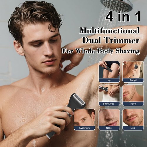 Hatteker 4 in 1 Multifunctional Dual - Head Body Hair Trimmer for Men, IPX7 Waterproof Groin & Body Hair Groomer, Rechargeable Body Electric Shaver Razor
