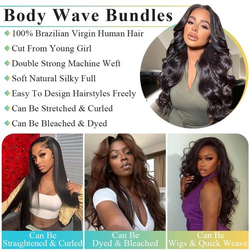 AnJudyReid 12A Human Hair Bundles 10 12 14Inch Body Wave Bundles Human Hair 100% Unprocessed Brazilian Virgin Hair 3 Bundles Human Hair Extensions Natural Black Color