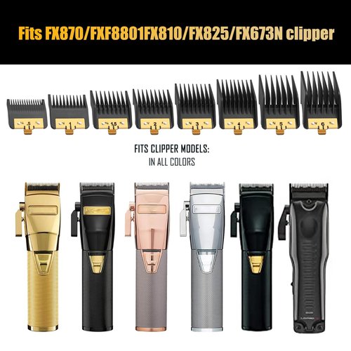8PCS Premium Clipper Guards with Metal Clip compatible with BaBylissPRO Barberology Comb Set,Cutting Lengths 1/16”-3/4 ”, for Babyliss Clipper Guards for FX870 FX890 FX825 FX673 Clippers