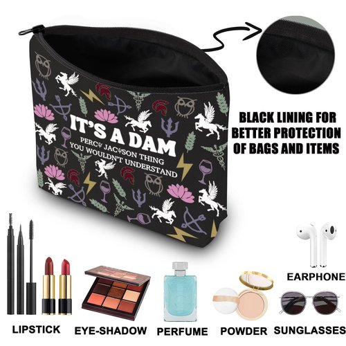 JNIAP Camp Blood Makeup Bag Camp Jupiter Gift 13 Cabins Gift I'd Rather Be In Camp Blood Zipper Pouch (It's a DAM black mb)