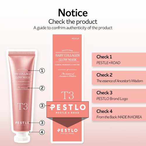 PESTLO Baby Collagen Glow Mask - Korean Peel Off Facial Mask Infused with Reallagen/T3 Vegan Collagen, Aginon, Volufiline for Hydrating, Firming, Glow, Glass Skin | Optional Overnight Use, 1.69 fl.oz