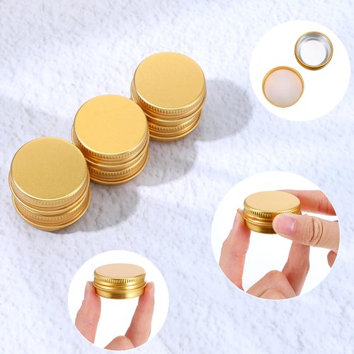 WLLHYF 6 Pack 0.5 oz Metal Round Aluminum Tin Jar Containers with Screw Lid Leak Mini Proof Refillable Bottle Salve Tins Lip Balm Lotion Spice Cream Box for Cosmetic (Gold)