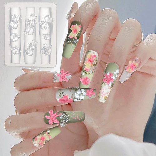 HJZHII 2 Pcs Silicone Nail Molds, 3D Flowers Nail Charms Art Floral Carving Template Craft DIY Tool for Nails Design Mold Decor Tools Supplies Accessories Creative Silicone Decoration