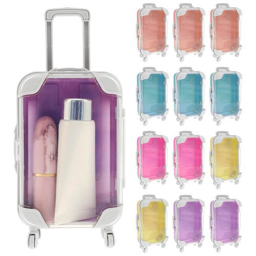 FALESOUL 12 Pack Mini Suitcase Party Favor Box, Luggage Storage Box Empty Candy False Eyelashes Tray Tiny Suitcase, Cute Clear Tiny Packaging Box for Travel Theme Party and Celebrations