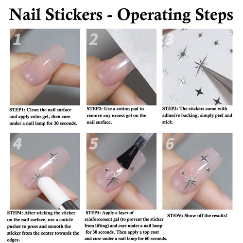 NOOEPC Star Nail Stickers, Nail Sstickers for Nail Art Decals Silver Gold Black Holographic Decals Supplies Design Decoration Accessories