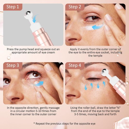 Eye Cream Anti Aging Under Eyes Cream Dark Circles with Super Vitamin A, Peptides & Hyaluronic Acid, Eye Serum With 360° Roller Massage Ball for Puffiness and Bags 0.5 oz