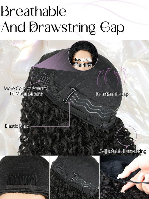NOSTALGIA Afro Kinky Curly Half Wigs For Black Women 3 In 1 Half Wig Synthetic With Drawstring Afro Curly Glueless Flip Over Wigs Quick Install Beginner Friendly(Naturak Black 2#)