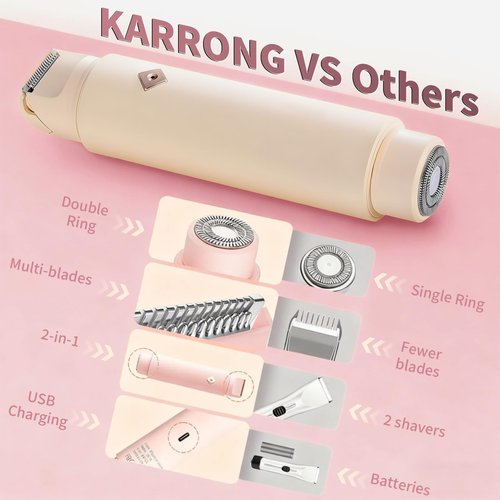 Cordless Bikini Shaver, Bikini Trimmer for Women, 2-in-1 Electric Razors Body Hair Removal, Dual Head Women's Hair Trimmer for Leg Arm Body Pubic Grooming Tool (Brown)