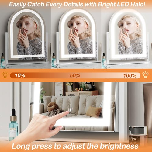 Gvnkvn Arched Makeup Vanity Mirror with Lights 17.2" Large LED Lighted Mirror, Hollywood Make Up Mirror with Lighting, Smart Touch, 360° Rotation, (Gold,Gift Box)