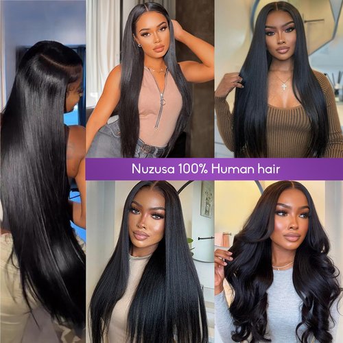 Nuzusa Clip in Hair Extensions Real Human Hair,100% Brazilian Remy Human Hair Extensions for Women,1B Natural Black 8pcs Per Set with Double Weft,20inch 105g,Straight
