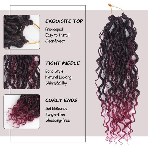 Vemet Goddess Locs Crochet Hair 18 Inch 9 Packs Synthetic Faux Locs Crochet Hair for Black Women, River Locs Hair Extensions Style Pre looped Crochet Locs with Curly Ends