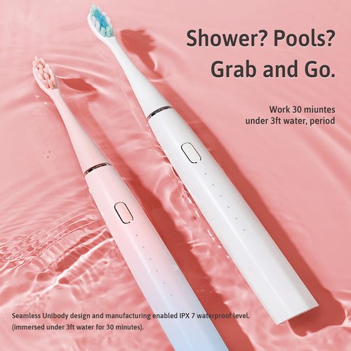Oday N9000 Sonic Electric Toothbrush, 90% End-Rounding, 10 YR Warranty, 2,000 mAh Battery (180 Days), IPX7 Waterproof, 43,000 VPM (2nd Gen. 3S Sonic Motor), 5 Modes with Smart Timer, 6 Brush Heads