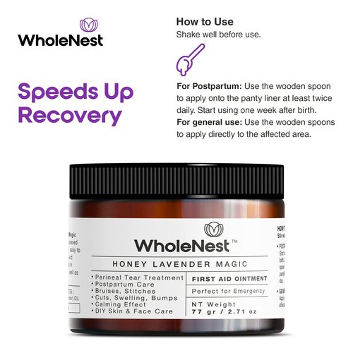 WholeNest All-Natural Honey Lavender Magic, Liquid Perineal Balm and Postpartum Essentials, Family Care and Post Pregnancy Must Haves, Gentle Botanical Care with Lavender for Skin Support, 2.71 oz