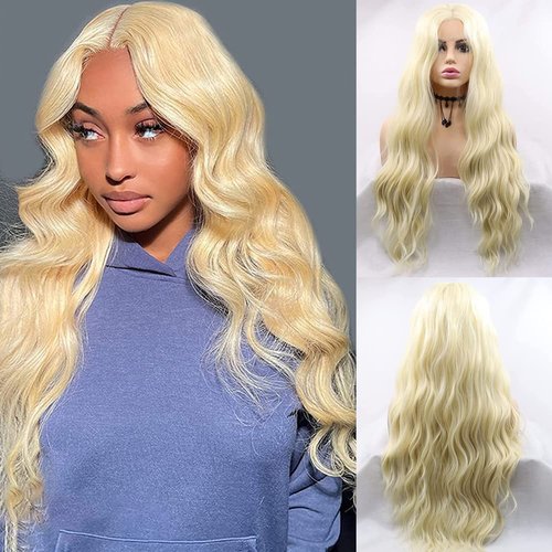 Angle Lucky Blonde Deep Curly Wig Long Curly Blonde 613 Natural Hairline Glueless Wig Synthetic Pre Plucked Soft Wig Heat Resistant Fiber Cosplay Makeup Wigs for Women 24 Inches