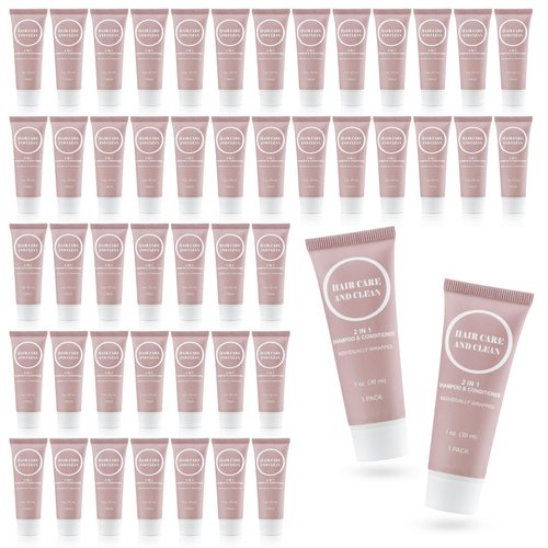 Travel Shampoo & Conditioner, 2 in 1 Shampoo Set Bulk, Small Mini Trial Size Men Women Essential Cleansing Toiletries Amenities for Hotel, Shelter/Homeless/Nursing Home/Charity 1 Fl oz (Pack of 100）