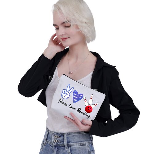 Bowling Makeup Bag Bowling Gifts Bowling Lover Gift Bowler Gifts Bowling Player Gifts Bowling Ball Gift Cosmetic Bag Pouch (Peace Love Bowling)