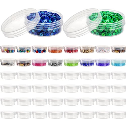 Covzoe 50 Pieces 2 Oz Plastic Jar with Lids, 50G/50ML Clear Bead Storage Organizer, Small Round Cosmetic Storage Box for Buttons, Glitter, Small Jewelry Findings