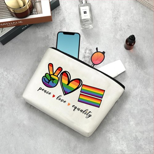 Creakraft Rainbow Proud Accessories Peace Love Equality Bags Inspired Positive Gift Pouch Gifts For Women Girls Friend Travel Vacation Novelty LGBTQ Ally Support Gift Organizer Zipper Pouch