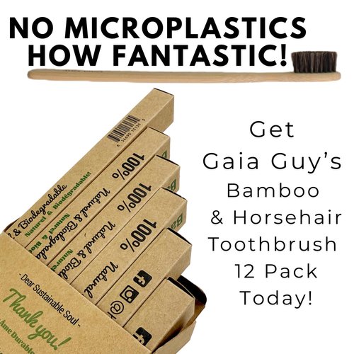 Gaia Guy Soft Natural Bristle Bamboo Toothbrush (NO Nylon - Horse Hair ONLY) - Totally Compostable & Biodegradable Soft Horsehair Bristle and Bamboo Toothbrushes - Zero Waste & Plastic-Free