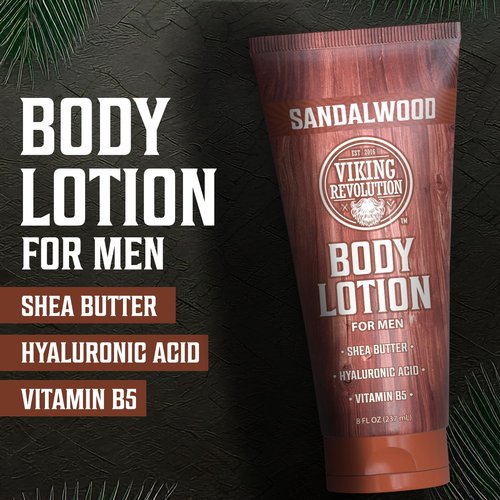Viking Revolution Sandalwood Beard Oil, Body Lotion and Dedodorant for Men - Oil Softener and Moisturizes 1oz, Body Lotion for Hydrated and soft skin 8oz, Deodorant Men Aluminum Free 2.65oz