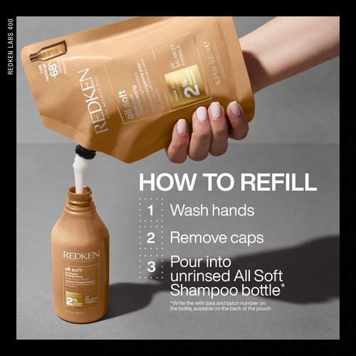 Redken All Soft Shampoo - Moisturizes & Hydrates Dry, Brittle Hair, Gently Cleanses and Softens, With Argan Oil, Safe For Color-Treated Hair, Refillable