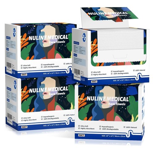 Ultra-Soft Disposable Face Towel - 50 Count/Box, 10" x 12", Biodegradable Towel, Superior for Sensitive Skin Face Towelette, Personal Hygiene (200 Count (4 Boxes))