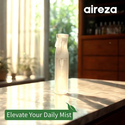 aireza 2-Pack Continuous Fine Mist Spray Bottle for Hair - Patented Ultra-Fine Mist for Hairstyling, Cleaning, Plants, and More - BPA-Free, Leak-Proof, 360° Spray, Durable - White (300 ml/10.1oz)