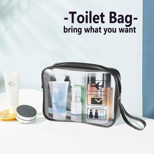 TSA Approved Toiletry Bag Carry on Airport Airline Compliant 6Pcs,6 Packs Clear Travel Bags for Toiletries,Clear Makeup Bag Toiletry bags Quart Size Traveling, Black