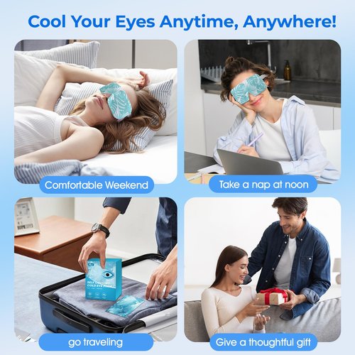 ZHENYEMEI Hydrogel Self Cooling Eye Mask,Cold Eye Mask for Puffy & Burning Eyes,Cold Compress for Fast Relief with Fatigue and Headaches, Individually Wrapped Cool Care Travel Essentials,32 Packs