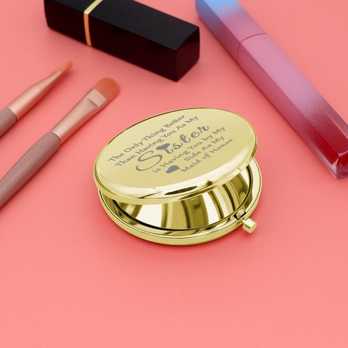 Sister Bridesmaid Proposal Gifts Compact Makeup Mirror for Best Friend Bridesmaid Thank You Gifts for Sister Maid of Honor Wedding Bachelorette Party Presents Bridal Shower Compact Makeup Mirror