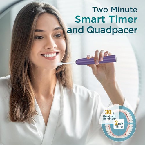 Fronix Electric Toothbrush for Adults with 8 Brush Heads, Sonic Toothbrush Rechargeable with a Holder & Travel Case, 2.5 Hours Charge for 120 Days Use - Purple