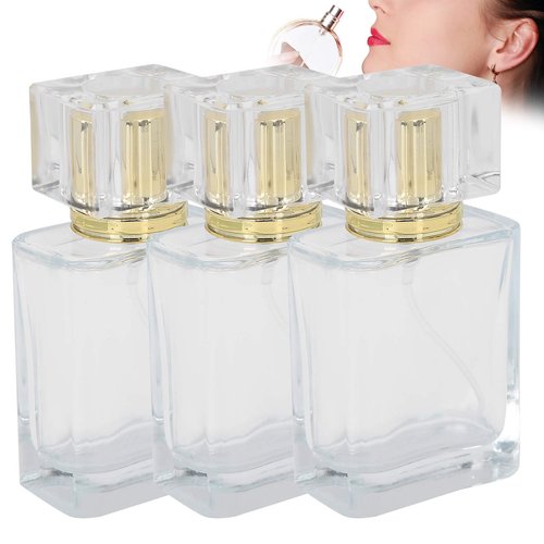 Yinhing Glass Refillable Perfume Bottle, 50ml Refillable Perfume Bottle, Transparent Glass Spray Liquid Empty Atomizer Container (Gold)