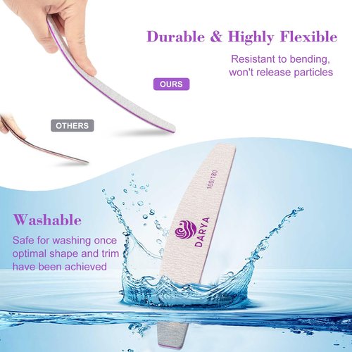 DARYA Nail Files (100 Pcs) Double Sided 100/180 Grit Emery Boards for Nails Acrylics Natural Nail File Toenails & Pet Grooming Durable Washable Professional Nail Files for Salon & Home Use