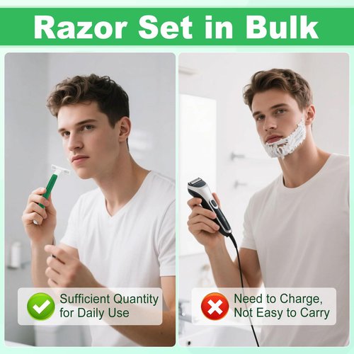 Disposable Razors Bulk, Razors Individually Wrapped Bulk, Travel Razors Bulk With Shaving Cream For Hotels, Shelters, Homeless, Nursing Homes, Charities, Churches, Green (60-PACK)