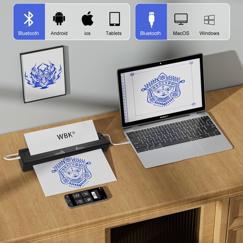 Tattoo Stencil Printer,Portable-Wireless-Bluetooth-Thermal-Inkless Tattoo Printer Machine with 10pcs Tattoo Transfer Paper,Compatible with Phone/Pc&Pad
