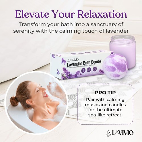 Lavivio Lavender Bath Bombs for Women - Lavendar Bath Bomb with Shea Butter & Essential Oils - Mega Foaming, Relaxing, Moisturizing, for Stress Relief & Dry Skin - 3 x 100g - Gift Set