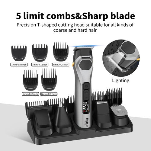KEMEI Professions Beard Trimmer for Men Cordless IPX6 Waterproof Mens Beard Trimmer for Night Lighting Lamp Rechargeable for Nose, Body, Face and Mustache with LED Display Gifts Mens KM-1791