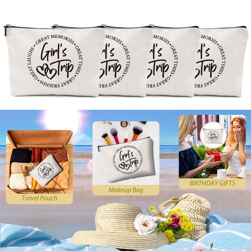 4 Pcs Girls Trip Favors, Girls Weekend Gifts Makeup Bag, Bestie Gifts Weekend Bag Summer Vacation Cosmetic Bag