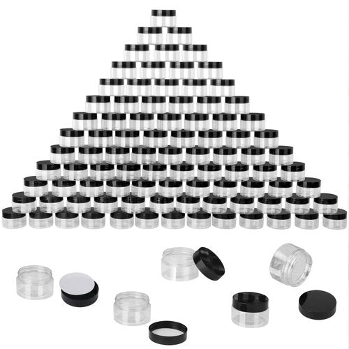110 Packs 2 OZ Transparent Plastic Jars with black Lids, Body Butter Containers, Cosmetic Containers jars for Kitchen Ingredients, beads, sequins, Lotion, Cream, DIY Crafts and More by KUKLIPJIM.