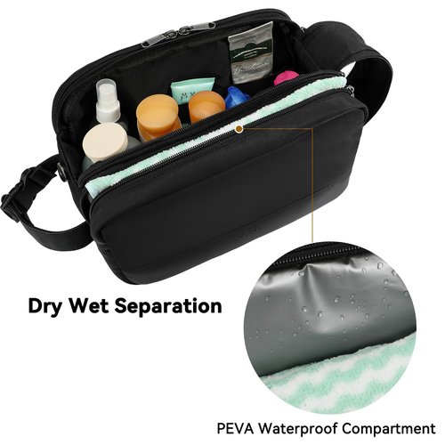 Voova Travel Toiletry Bag for Men Women, Hanging Dopp Kit Water Resistant Shaving Bag for Toiletries Accessories, Small Makeup Organizer Case for Traveling Essentials, Bathroom, Cosmetics, Black