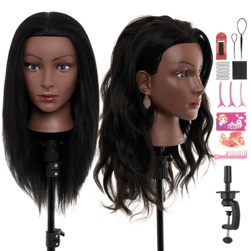 20-22" Mannequin Head,100% Real Human Hair Mannequin Head, Braiding Cosmetology Manikin Doll Head for Hair Styling Training with Table Clamp,Braiding Set(Light brown) Hair Extensions